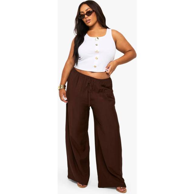 Womens Plus Woven Drawstring Wide Leg Trouser - Brown - 18, Brown