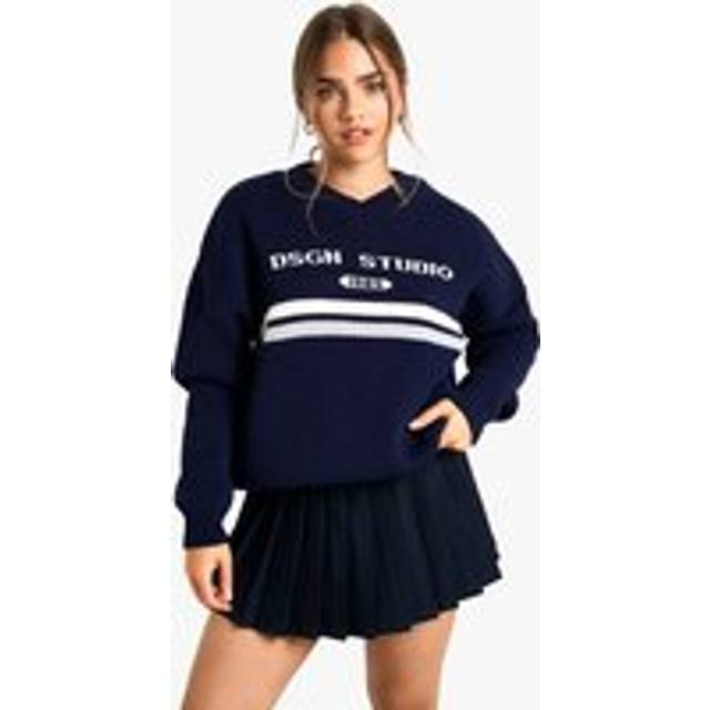 Womens Petite DSGN Studio V Neck Knitted Jumper - Navy - XS