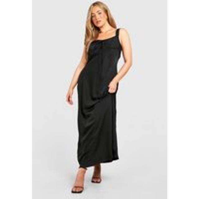 Womens Plus Satin Slip Midaxi Dress - Black - 26, Black