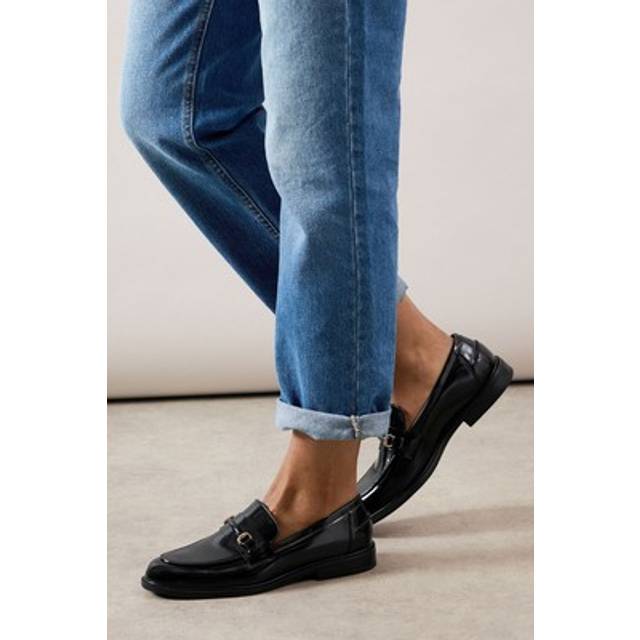 Womens Diantha Patent Metal Snaffle Detail Smart Loafers - True Black - 6