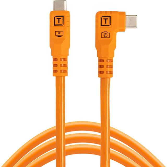 TetherTools TetherPro Optima 10G USB-C to USB-C Straight to Right 10ft (3m) - High-Visibility Orange