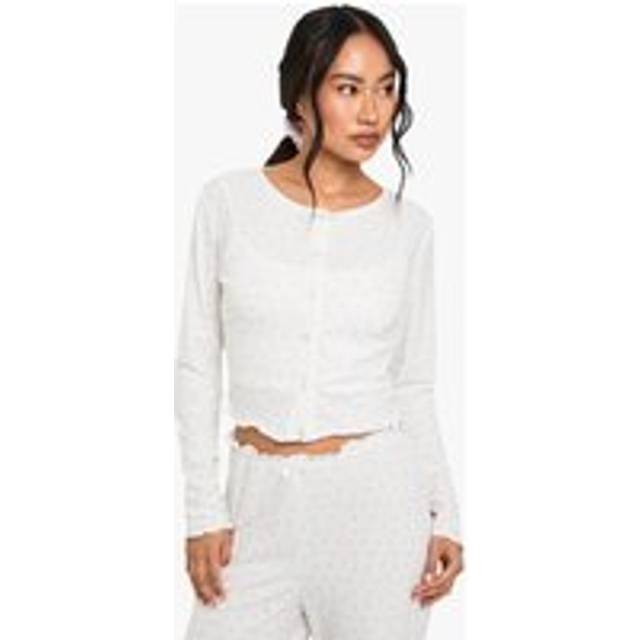Womens Mix & Match Floral Print Soft Rib Button Through Long Sleeved Pyjama Top - White - 10, White