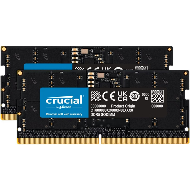 Crucial - DDR5 - kit - 32 GB: 2 x 16 GB - SO-DIMM 262-pin - 5600 MHz / PC5-44800 - CL46 - 1.1 V - non-ECC