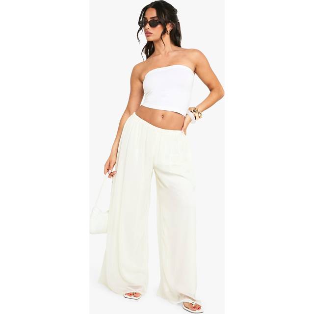 Womens Petite Crinkle Chiffon Palazzo Trousers - Cream - 6