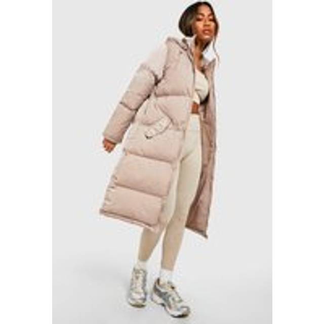 Womens Longline Puffer Jacket - Beige - 14, Beige