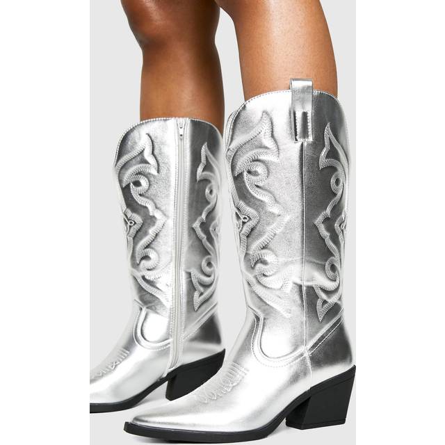 Womens Metallic Western Cowboy Knee High Boots - Grey - 8, Grey