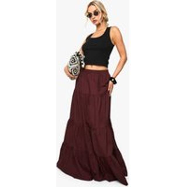 Womens Poplin Tiered Maxi Skirt - Chocolate - 8