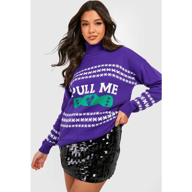 Womens Pull Me Roll Neck Christmas Jumper - Purple - S, Purple