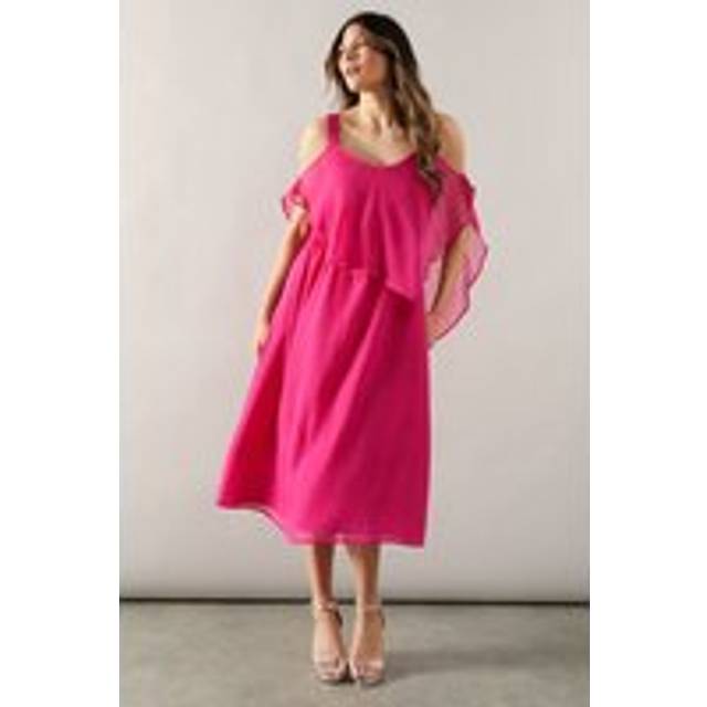 Womens Occasion Hotfix Overlay Midi Dress - Magenta - 12