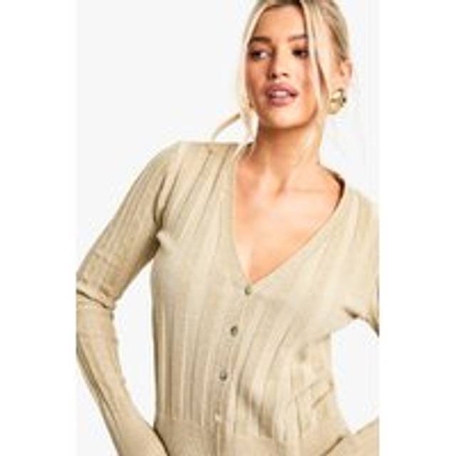 Womens Metallic Gold Thick Rib Knitted Cardigan - Metallics - S