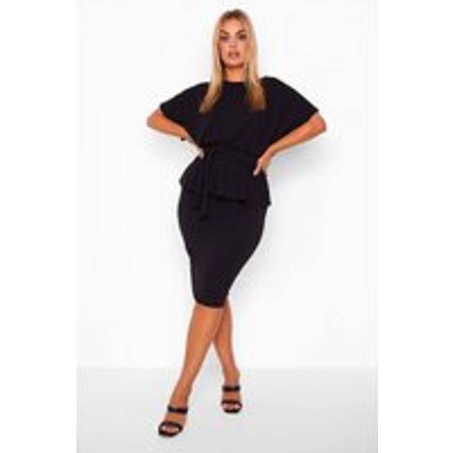 Womens Plus Slash Neck Peplum Dress - Black - 18, Black