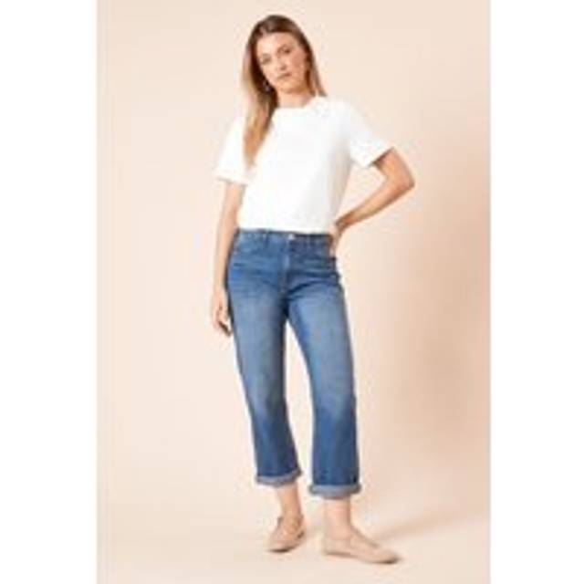 Womens Boyfriends Ankle Grazer Fold Up Jeans - Dark Indigo - 10