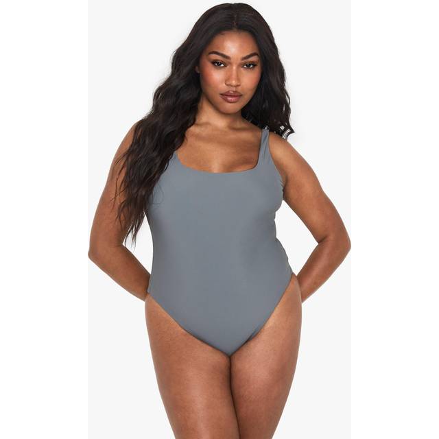 Womens Plus Square Neck Swimsuit - Grey - 18, Grey