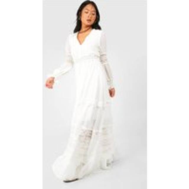 Womens Petite Boho Lace Detail Tierred Maxi Dress - White - 8