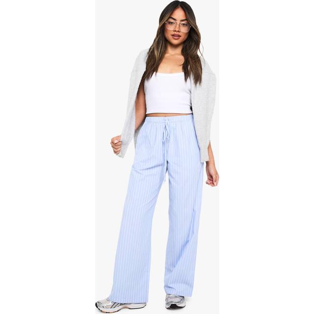 Womens Stripe Wide Leg Drawstring Trouser - Light Blue - 6