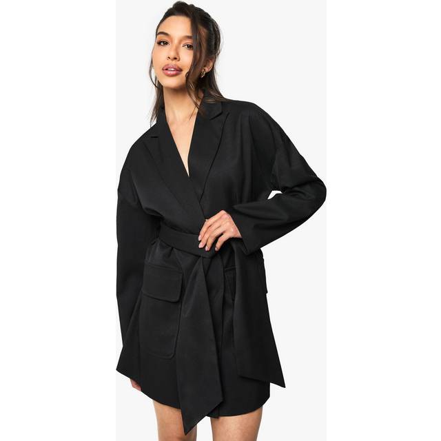 Womens Tailored Oversized Wrap Blazer Dress - Black - 14