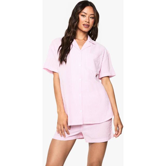 Womens Tall Stripe Short Sleeve Shirt & Shorts Pyjama Set - Pink - 10, Pink
