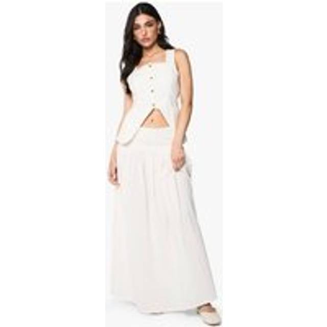 Womens Panel Detail Full Linen Look Maxi Skirt - Cream - 8