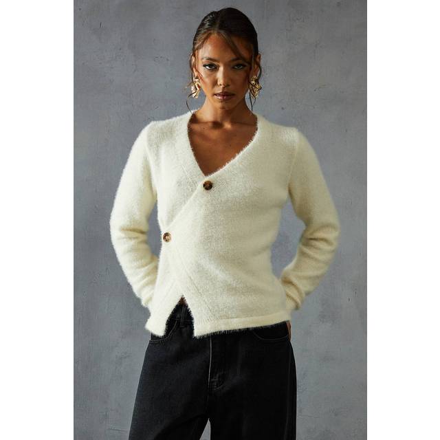 Womens Eyelash Knit Asymmetric Cardigan - White - XS/S