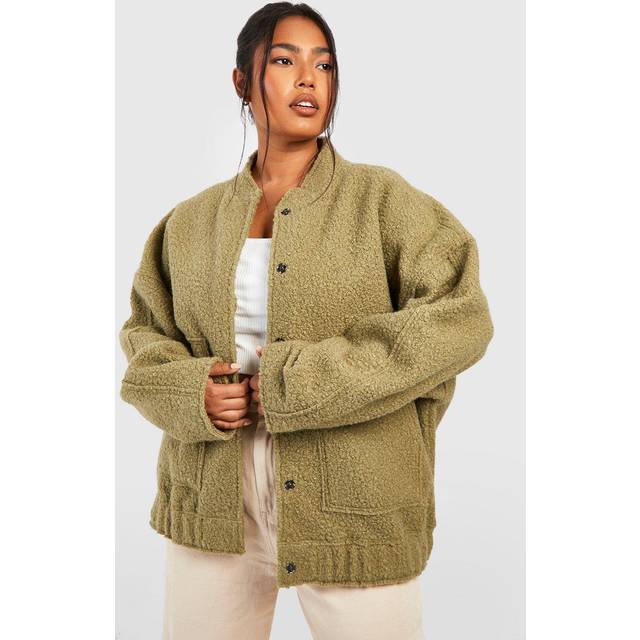 Womens Plus Oversized Wool Bomber Jacket - Green - 18