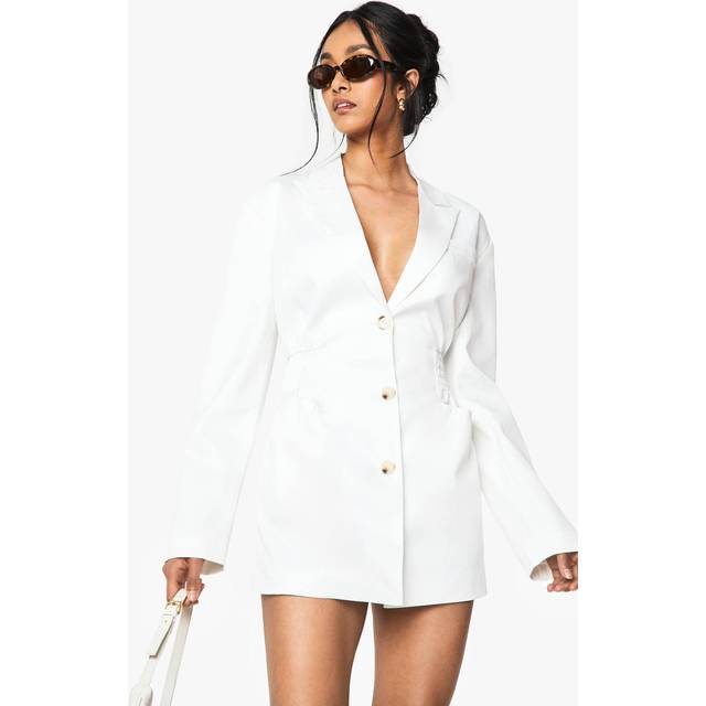 boohoo Women's Tailored Ruched Cinched Waist Blazer Dress in White | Size: 14