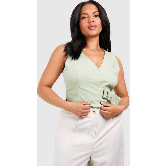 Womens Plus Buckle Detail Waistcoat - Green - 22, Green