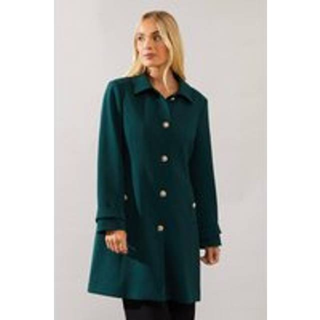 Womens Petite Smart Cuff Detail Pea Coat - Forest - 18