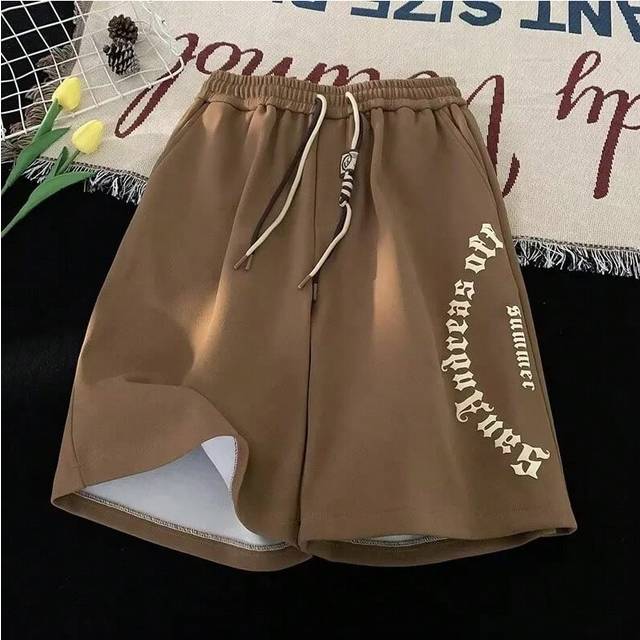 (Coffee, 3XL) M-5XL Men Shorts Casual Short Pants Oversize Beach Shorts Retro Letters Print Sports shorts Five Points Shorts Men's Clothing