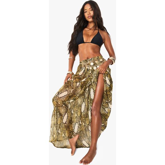 Womens Beachwear Essentials Snake Print Maxi Skirt - Brown