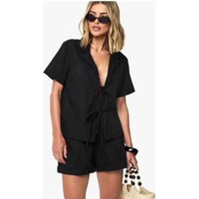 Womens Linen Tie Front Beach Co Ord - Black - M, Black