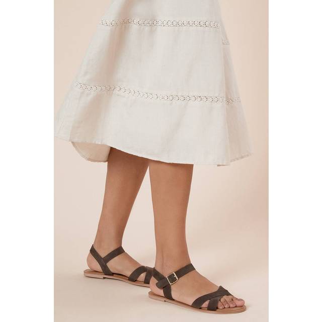 Womens Filomena Leather Cross Strap Flat Sandals - Chocolate - 3