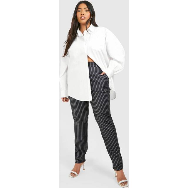 Womens Plus Pinstripe Super Stretch Bengaline Fitted Trousers - Black - 16, Black