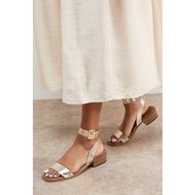 Gracie Leather Low Stacked Heeled Sandals - Gold - 6