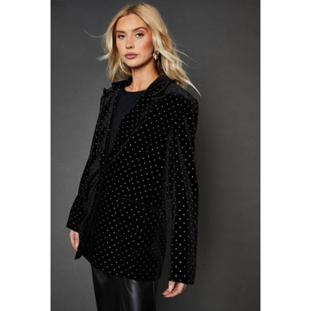 Womens Diamante Velvet Blazer - Black - 10