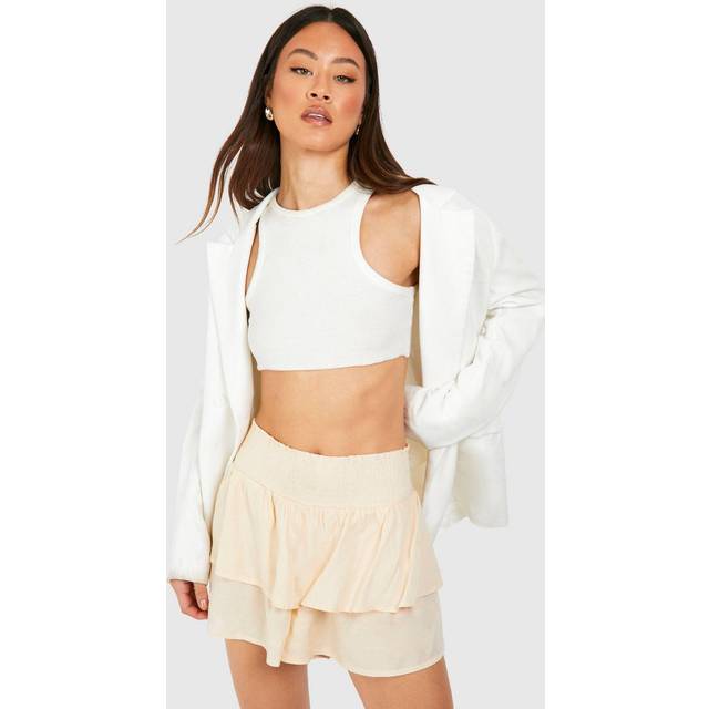 Womens Tall Shirred Waist Flippy Short - Beige - 8