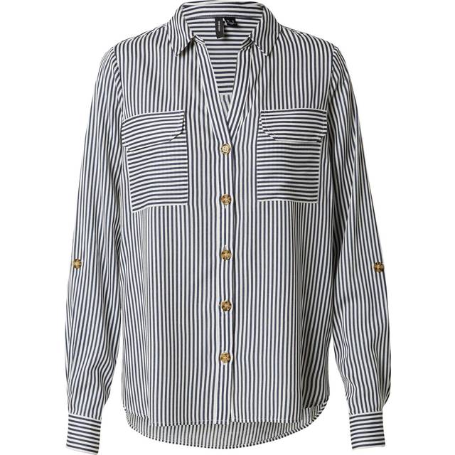 Striped Long Sleeve Blouse - black striped - M
