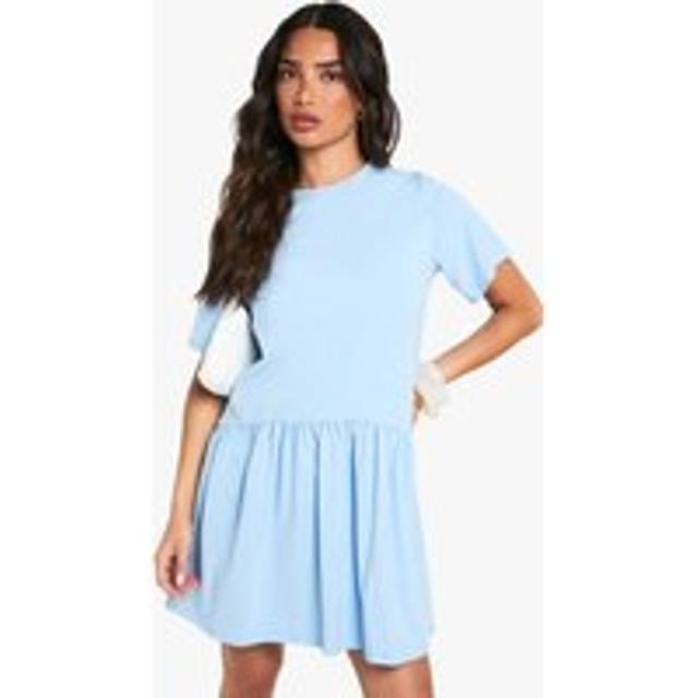 Womens Petite Cotton Oversized T-shirt Smock Dress - Blue - 16