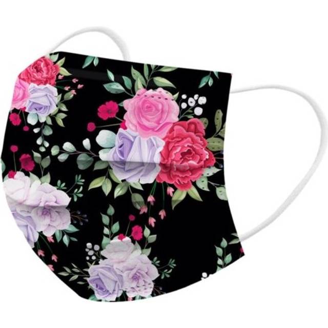 (J) Women Face Mask Disposable 3Ply Floral Print Adult Protection Mouth Mask 10Pcs