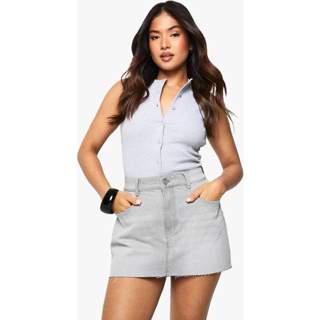 Womens Petite Denim Mini Skirt - Grey - 10, Grey