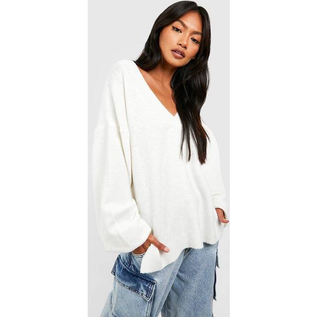 Womens Soft Knit V Neck Jumper - Cream - S, Cream