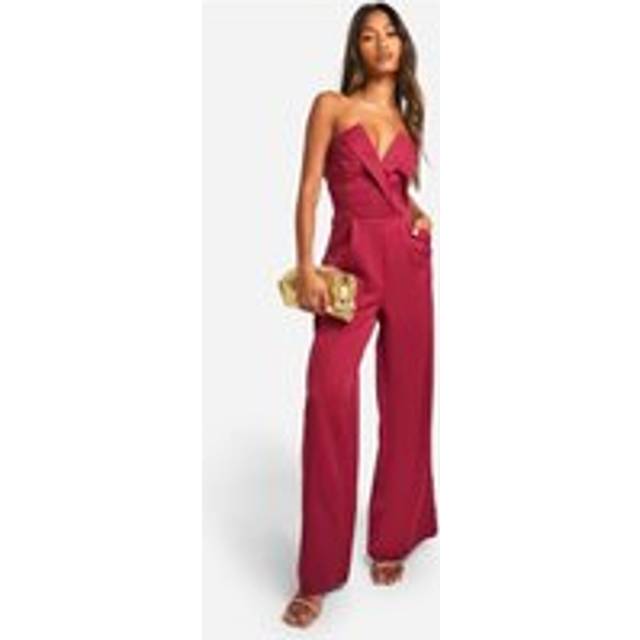 Womens Bandeau Tailored Wide Leg Jumpsuit - 16, Red