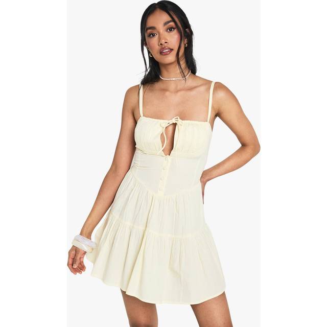 Womens Cotton Milkmaid Mini Dress - Yellow - 8, Yellow