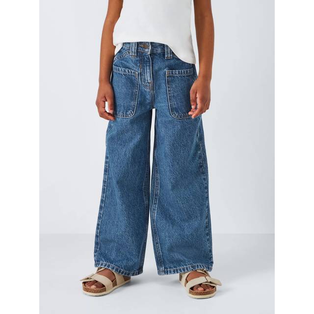 John Lewis Girl's Patch Pocket Wide Leg Jeans, Blue