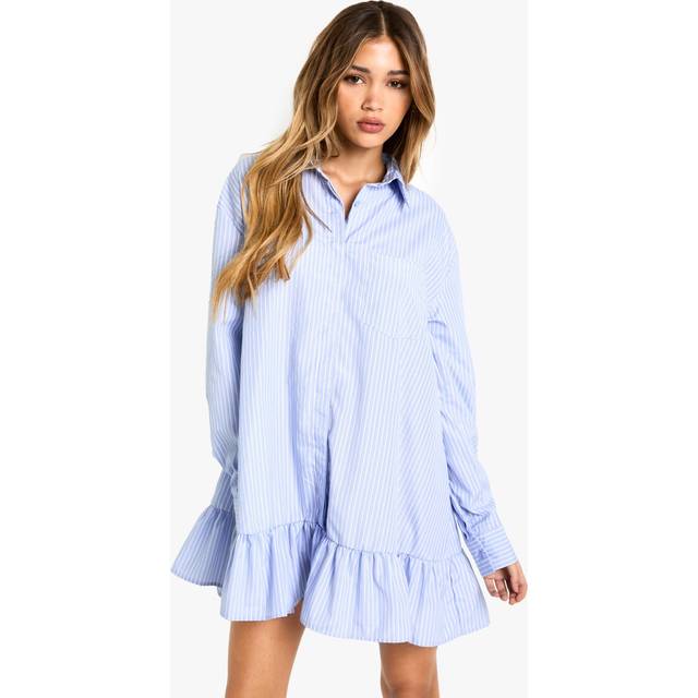 Womens Stripe Skater Drop Hem Shirt Dress - Blue - 8