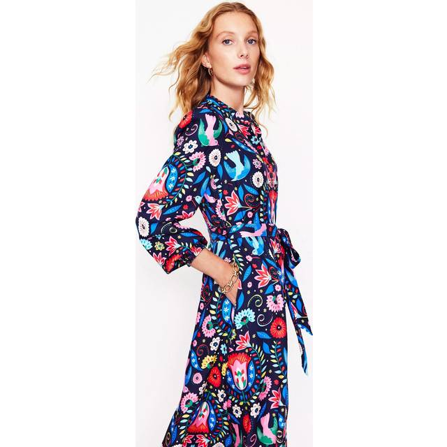 Boden Ruby Collarless Shirt Dress, Navy/Multi