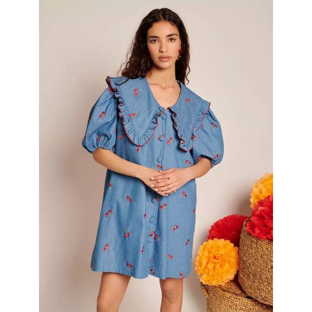 Sister Jane Lola Cherries Denim Mini Dress, Blue