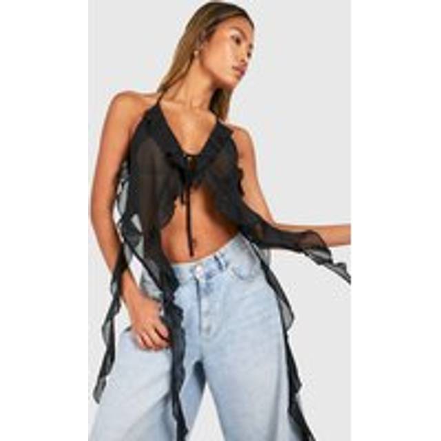 Womens Chiffon Ruffle Cami Top - Black - 8, Black