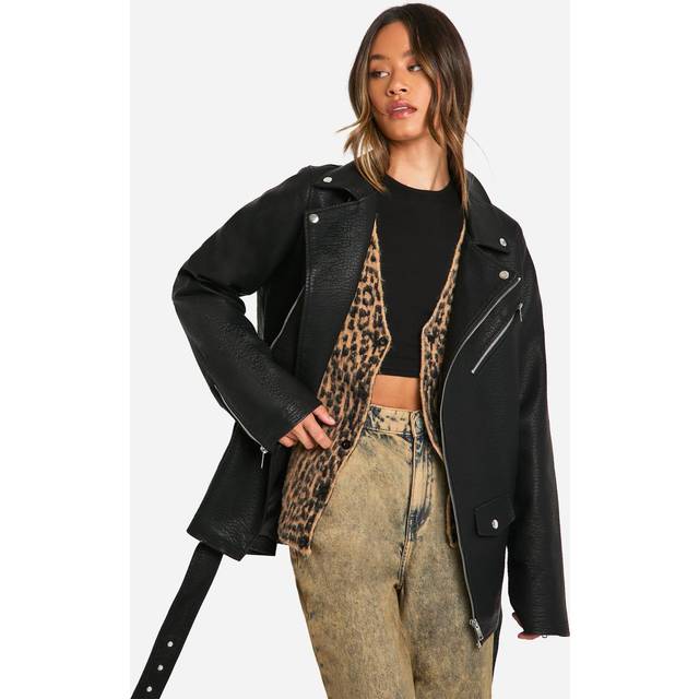 Womens Tall Ultimate Oversized Faux Leather Biker Jacket - Black - 6, Black