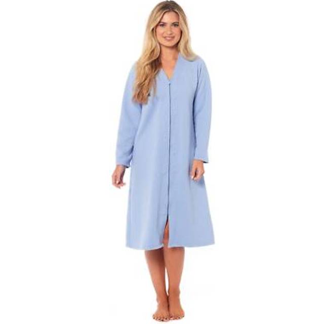 Womens housecoat quilted zip through dressing gown zipped robe gowns