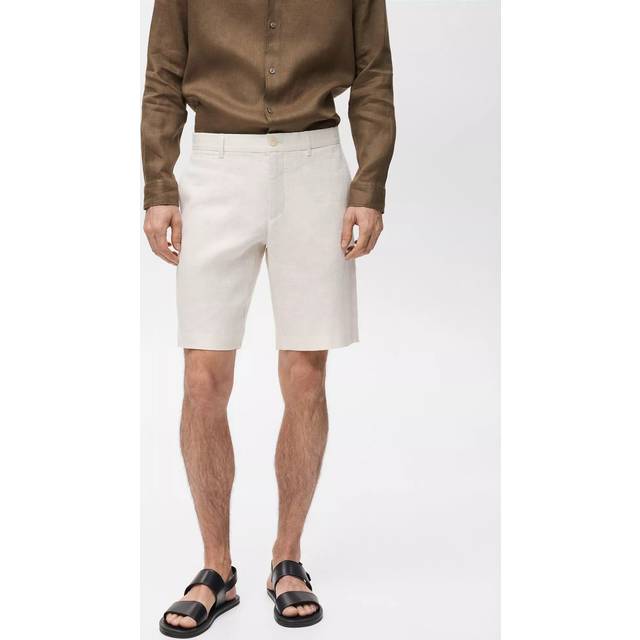 Mango Carp Linen Slim Fit Shorts, White